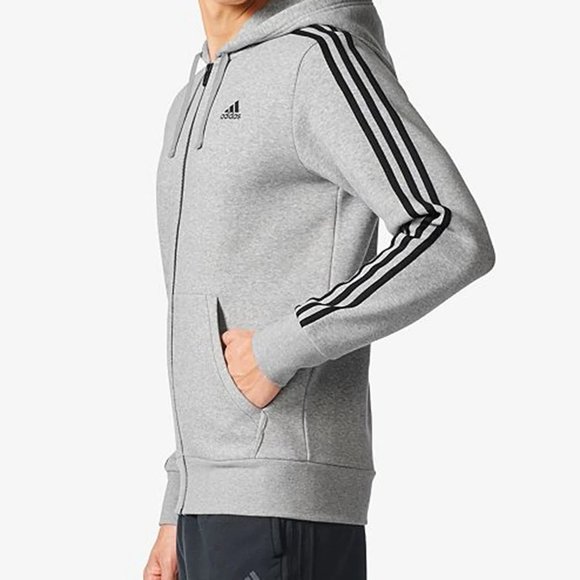 Adidas Big and Tall Hoodie - XLT Zip Up Hoodie for Men - 3 Stripes Grey Hoodie - Picture 2 of 9